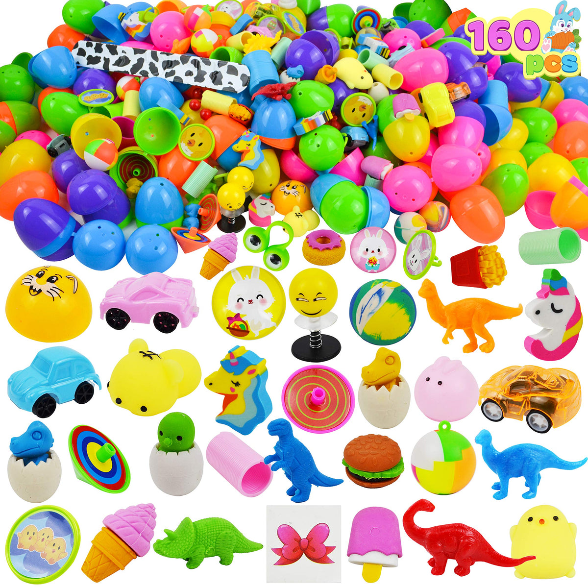 JOYIN 160 PCS Prefilled Easter Eggs with Assorted Toys, Stuffed Egg Hunt Supplies, Basket Stuffers Fillers, Classroom Prizes, Party Favors