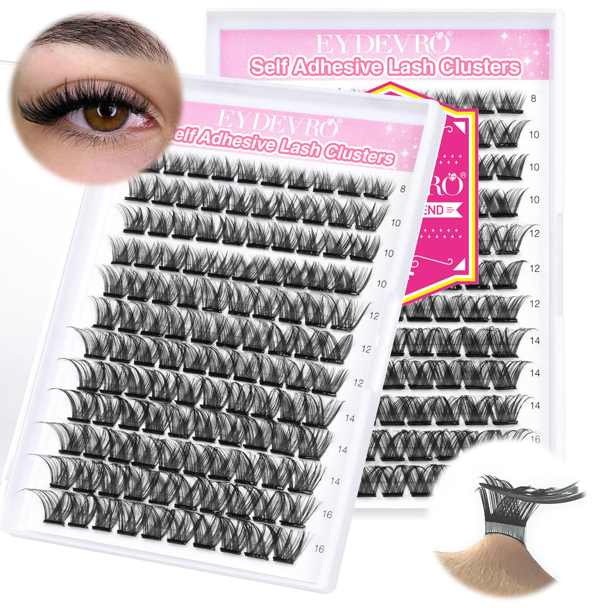 Self Adhesive Eyelashes, Lash Clusters Self Adhesive DIY Lash Extension 120 pcs Reusable Individual Lashes No Glue 8-16mm Mixed Length Press on Lashes Reusable Cluster Lashes Self Apply by EYDEVRO