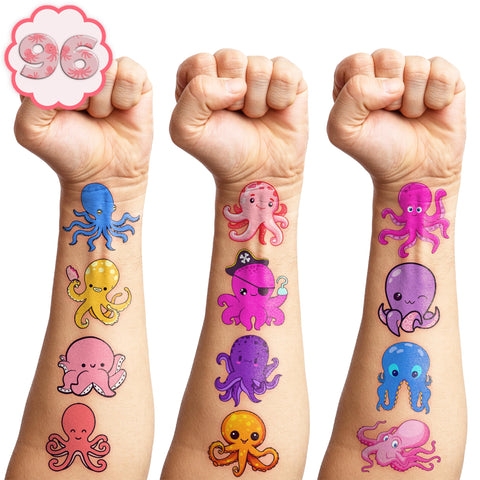 100 PCS Octopus Themed Birthday Party Favors Decorations Supplies Decor Octopus Ocean Under the Sea Animals Temporary Tattoos Stickers for Girls Boys Baby Shower Gifts Student School Prizes Rewards