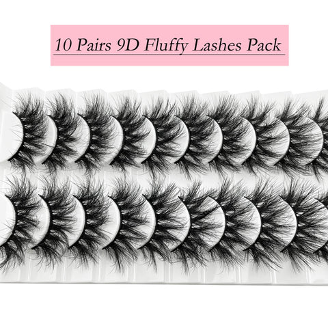 Fluffy Lashes Mikiwi Faux Mink Eyelashes, 9D Volume Fluffy Eyelashes, Faux Mink Lashes Wispy EyeLashes, Reusable Long 22mm lash Pack