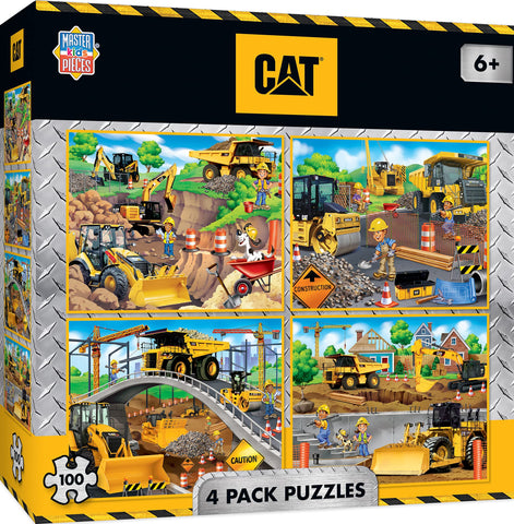 MasterPieces 4-Pack 100 Piece CAT Construction Caterpillar Jigsaw Puzzle Set for Kids - Screen-Free Fun - 8"x10"