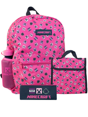 Minecraft Kids Backpack Pink 4 Piece Set