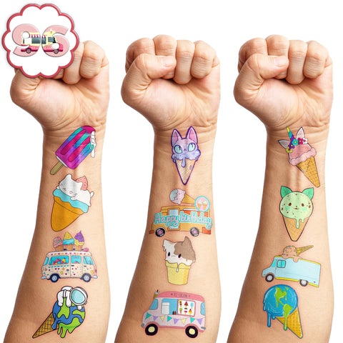 Ice Cream Temporary Tattoos 10 Sheets 120 PCS Ice Cream Cone Party Decorations Favors Supplies Sweet Theme Birthday Cute Stickers Christmas Gifts for Boys Girls Class School Prizes Carnival