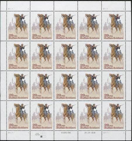 Lingtoolator Soldiers - Negro Calvary Sheet of Twenty 29 Cent Stamps Sc