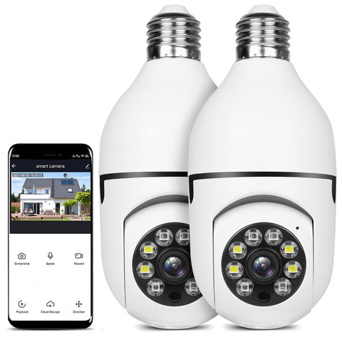 UPULTRA Light Bulb Camera Security Camera 2packs 1080P Wireless WiFi Outdoor Home IP Camera E27 360 Degree Panoramic,Motion Detection and Alarm,Two-Way Audio,Night Vision