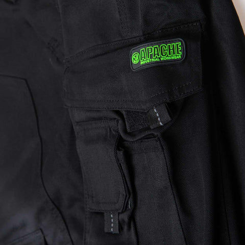 Apache Workwear Men's Site Trousers | APKHT Polycotton Holster Trouser | Black 34W x 33L | Cordura Side Cargo Pocket | Low Rise Comfort Waist | Reinforced Hem Knee Pad and Phone Pocket