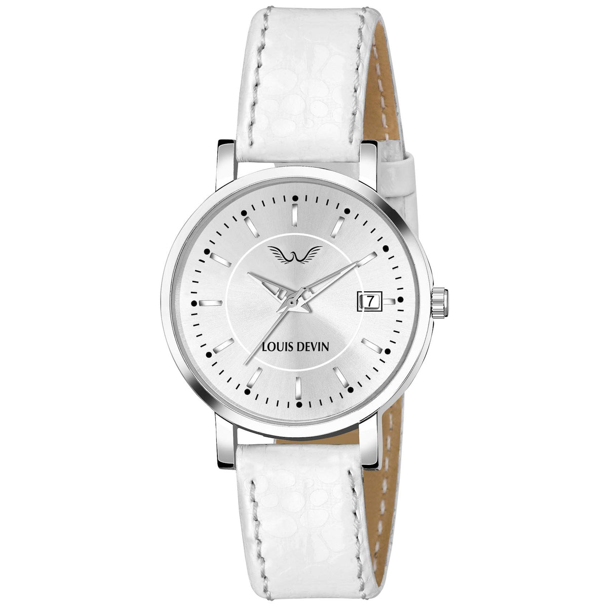 Louis Devin LD-L135-WHT White Leather Strap Wrist Watch for Women