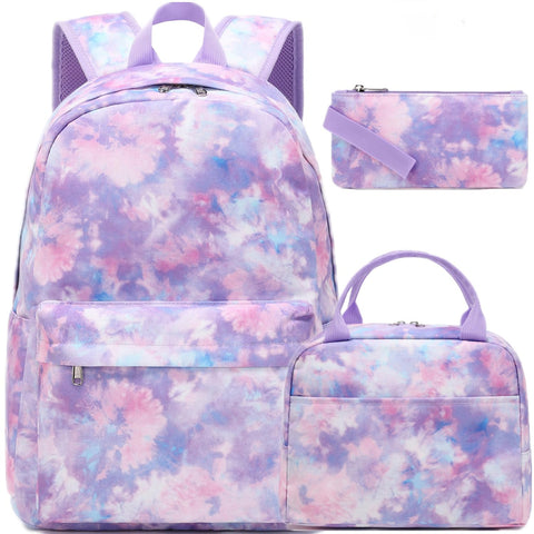 School Backpacks School Bag Girls School Bags Girls School Bag Set Girls School Bag Sets with Lunch Bag and Pencil Case, Tie-dye Purple