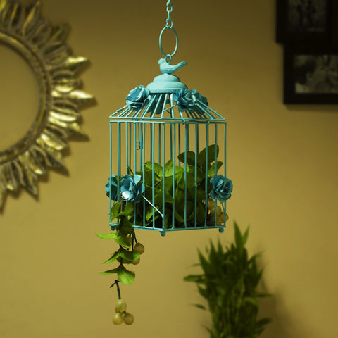 HomesakeÃ‚Â® Decorative Hanging Bird Cage, Balcony/Patio Planter Cage/Hanging Candle Holder, Turquoise, Decorative Tealight Candle Holder