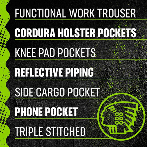 Apache Workwear Men's Site Trousers | APKHT Polycotton Holster Trouser | Black 34W x 33L | Cordura Side Cargo Pocket | Low Rise Comfort Waist | Reinforced Hem Knee Pad and Phone Pocket